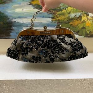 Beaded Floral Handbag with Handle and Chain Strap
